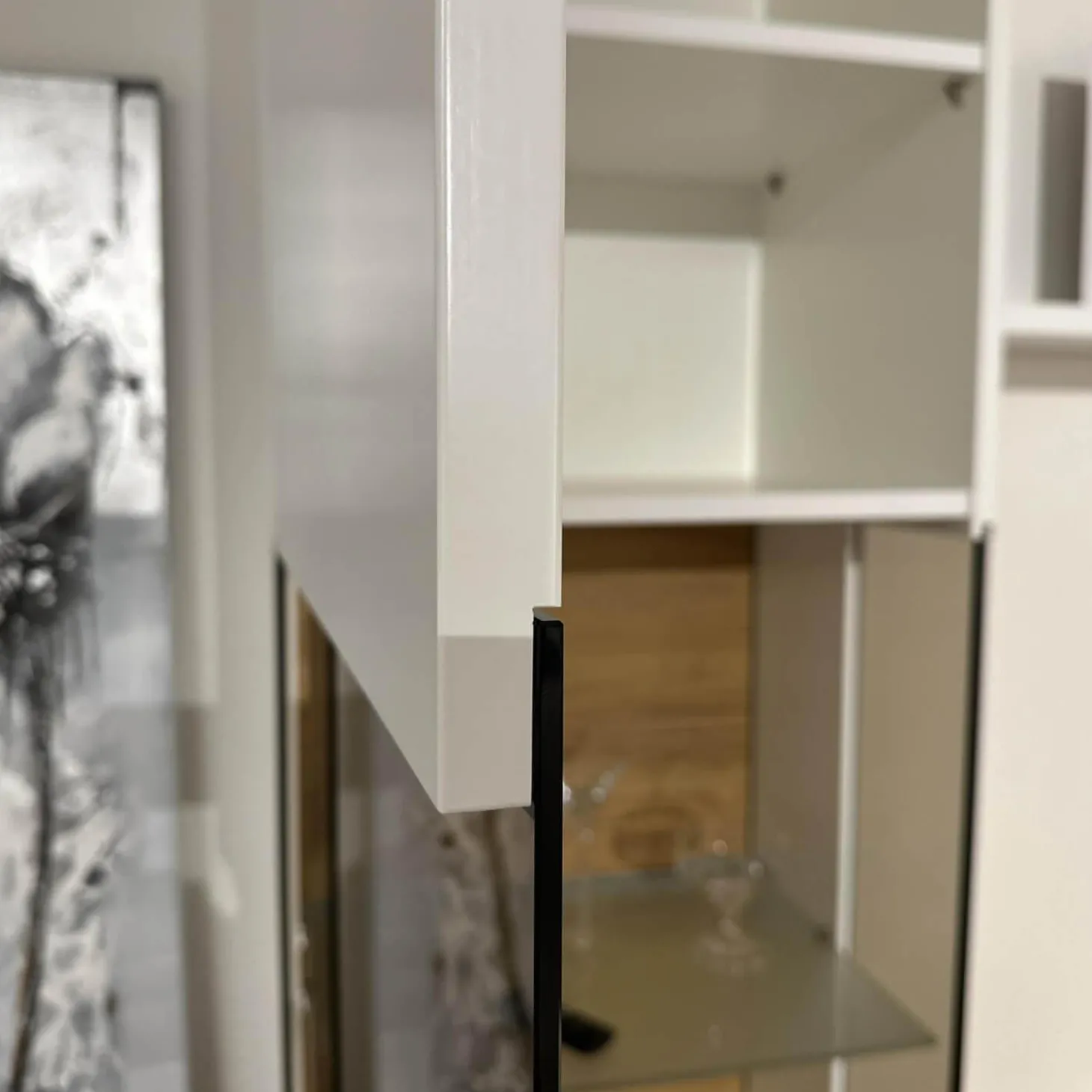 Wohnwand Fena Wohnen Lack Reinweiss Akzent Balkeneiche Mit Beleuchtung Und Funkfernbedienung