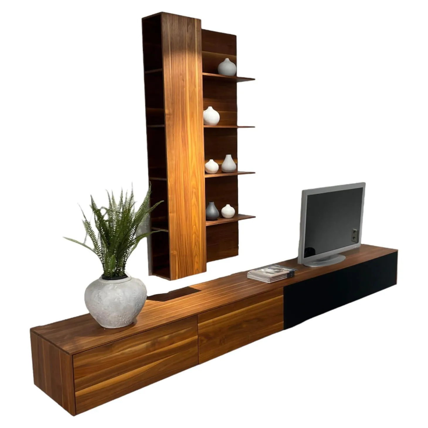 Wohnwand Filigno Nussbaum Natur Geölt Inklusive Technikelement Mit Kabelhohlraum