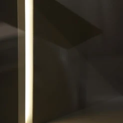 Wohnwand Flair Rahmenfarbe Eiche Sand Lack Terra Grau Griff T8 Edelstahlfarbig Mit LED Beleuchtung