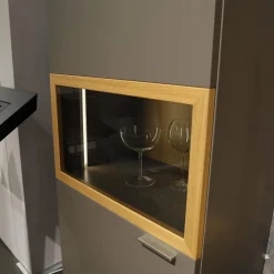 Wohnwand Flair Rahmenfarbe Eiche Sand Lack Terra Grau Griff T8 Edelstahlfarbig Mit LED Beleuchtung