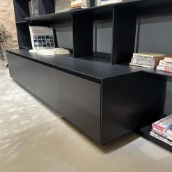 Wohnwand Flat C 9907 E Anthrazit Satiniert Rückwand 3748 Rauchgrau Abdeckplatte 0128 Glas Schwarz