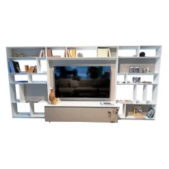 Wohnwand Flat C Lack Satiniert Gips Weiß Und Wüstenfarben Beige