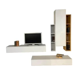 Wohnwand Game Glattlack Verkehrsweiß Glattlack Steingrau Ethno Eiche