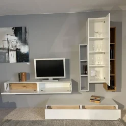 Wohnwand Game Glattlack Verkehrsweiß Glattlack Steingrau Ethno Eiche