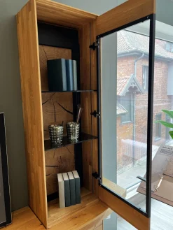 Wohnwand Giulia Front Und Korpus Wildeiche Massiv Soft Gebürstet Vitrine Glas Optiwhite