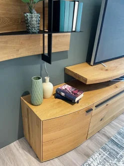 Wohnwand Giulia Front Und Korpus Wildeiche Massiv Soft Gebürstet Vitrine Glas Optiwhite