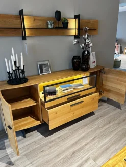 Wohnwand Giulia Wildeiche Massiv Soft Gebürstet Gestell Metall Carbonfarbig Schwarz Mit Beleuchtung