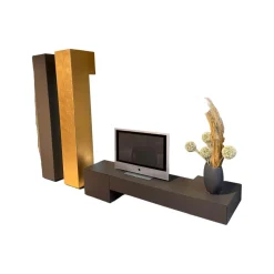 Wohnwand Inpiedi Lack Interno Metall Gold Lack Coffee Braun Inklusive LED Beleuchtung