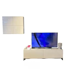 Wohnwand Joop Lack Kristallgrau Weiß Grau Kufen Metall Schwarz Inklusive Beleuchtung