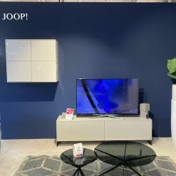 Wohnwand Joop Lack Kristallgrau Weiß Grau Kufen Metall Schwarz Inklusive Beleuchtung