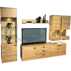 Wohnwand Kanto Asteiche Massiv Griffe Lack J6 Schwarz Matt