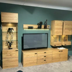 Wohnwand Kanto Asteiche Massiv Griffe Lack J6 Schwarz Matt