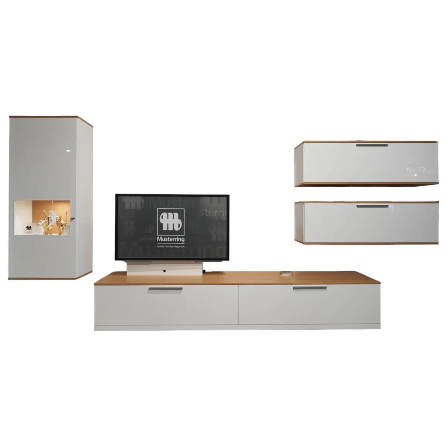 Wohnwand Kara 61958 Lack Weiß Griffe Edelstahl