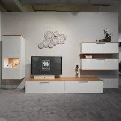 Wohnwand Kara 61958 Lack Weiß Griffe Edelstahl