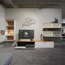 Wohnwand Kara 61958 Lack Weiß Griffe Edelstahl