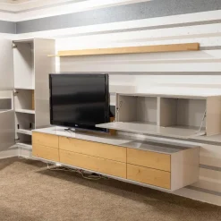 Wohnwand Kara Frame 73029 Lack 2 Grau Absetzung Asteiche Inklusive LED Strahler