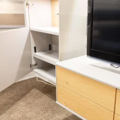 Wohnwand Kara Frame 73029 Lack 2 Grau Absetzung Asteiche Inklusive LED Strahler