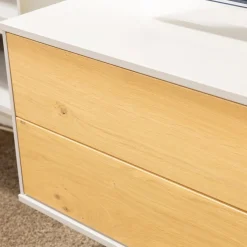 Wohnwand Kara Frame 73029 Lack 2 Grau Absetzung Asteiche Inklusive LED Strahler