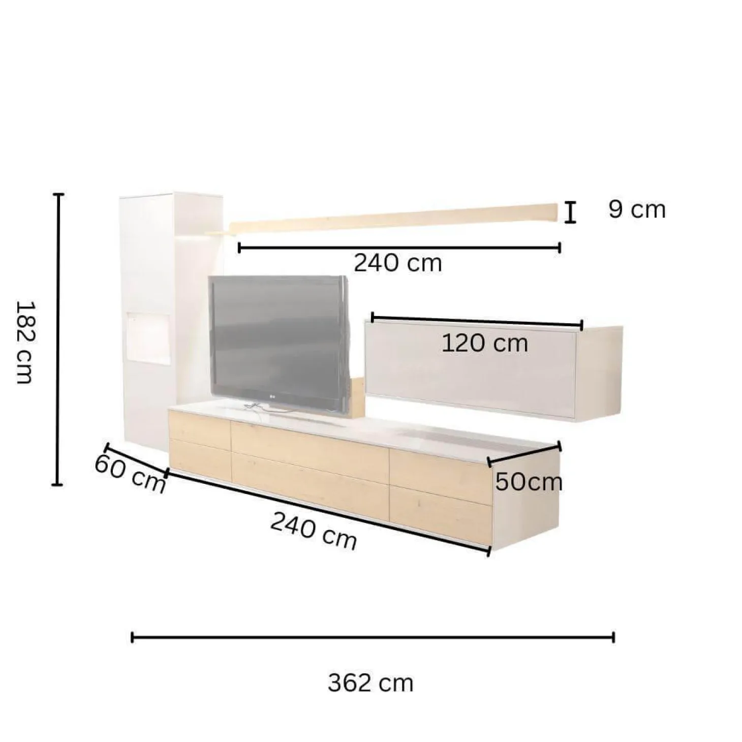 Wohnwand Kara Frame 73029 Lack 2 Grau Absetzung Asteiche Inklusive LED Strahler
