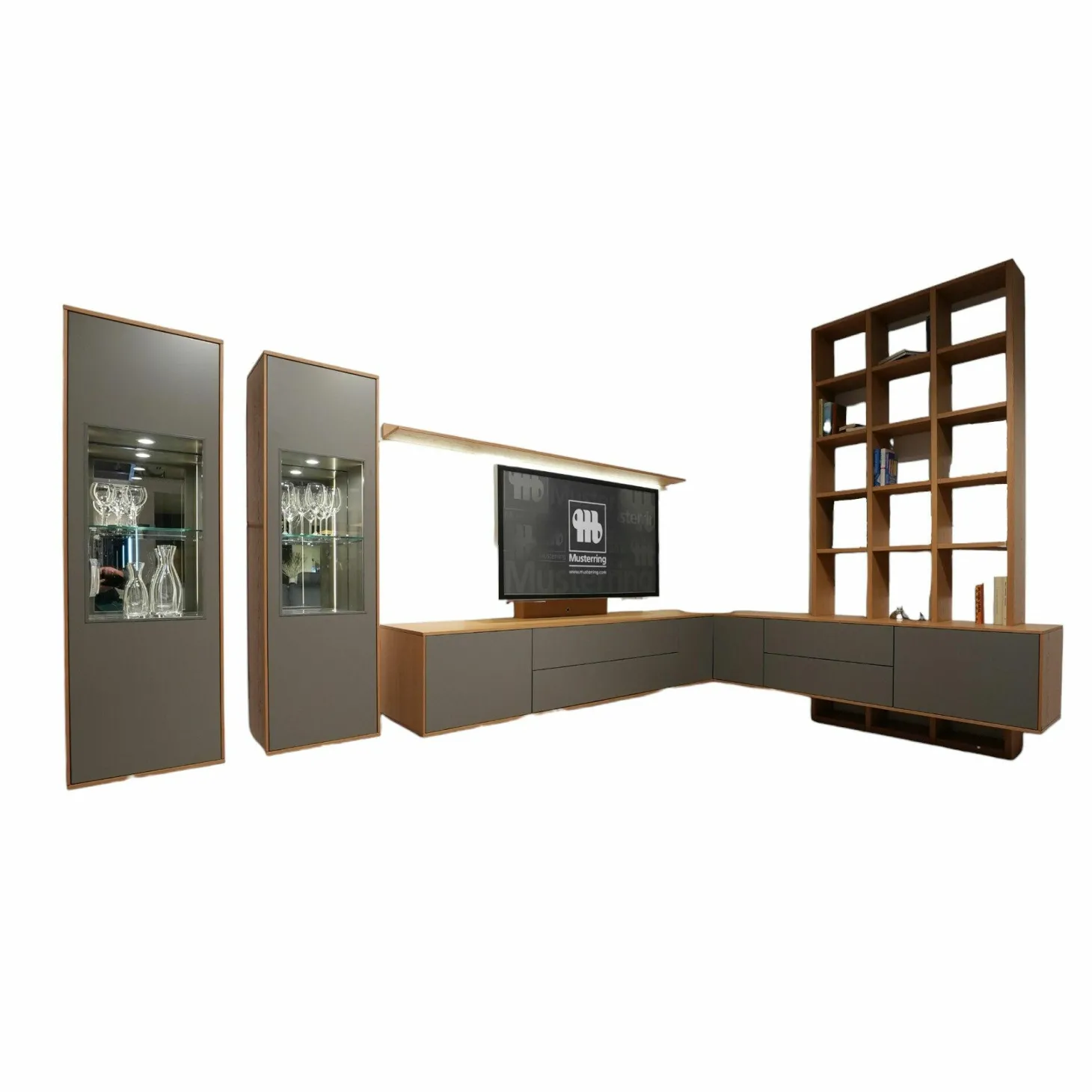 Wohnwand Kara-Frame VZ Eiche Sand Lack Taupe mit TV-Halterung