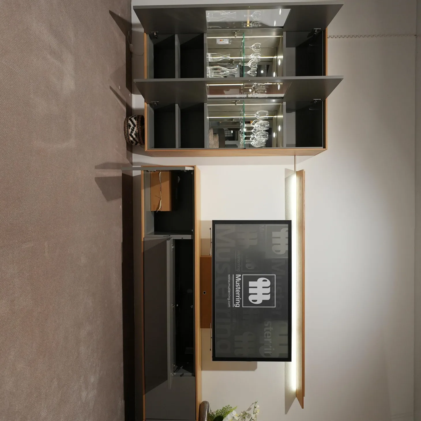 Wohnwand Kara-Frame VZ Eiche Sand Lack Taupe mit TV-Halterung