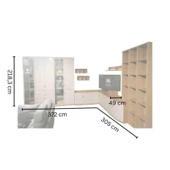 Wohnwand Kira Front Lack Crema Creme Korpus Eiche Sand Griff Chrom Inklusive Beleuchtung