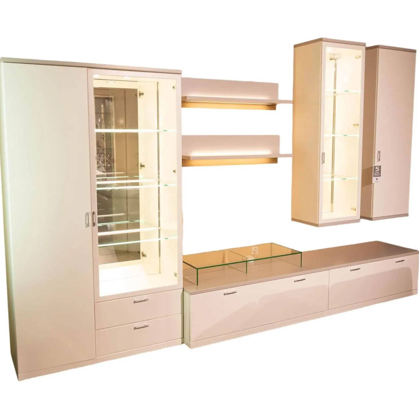 Wohnwand Kira Korpus Und Front Lack Weiß Regale Lack Grau Mit LED-Beleuchtung