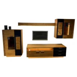 Wohnwand Kitzalm Solid Plus K050 Kernasteiche Natur Furniert Gebürstet Akzentglas Schiefer Grau Inklusive Beleuchtung