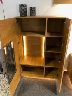 Wohnwand Kitzalm Solid Plus K050 Kernasteiche Natur Furniert Gebürstet Akzentglas Schiefer Grau Inklusive Beleuchtung