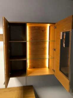 Wohnwand Kitzalm Solid Plus K050 Kernasteiche Natur Furniert Gebürstet Akzentglas Schiefer Grau Inklusive Beleuchtung