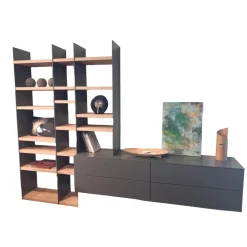 Wohnwand Kombination Cubo Und Scala Lack Onyxgrau Grau Regalböden Eiche Milk Astig Ohne Dekoration