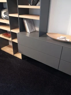 Wohnwand Kombination Cubo Und Scala Lack Onyxgrau Grau Regalböden Eiche Milk Astig Ohne Dekoration