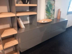 Wohnwand Kombination Cubo Und Scala Lack Onyxgrau Grau Regalböden Eiche Milk Astig Ohne Dekoration