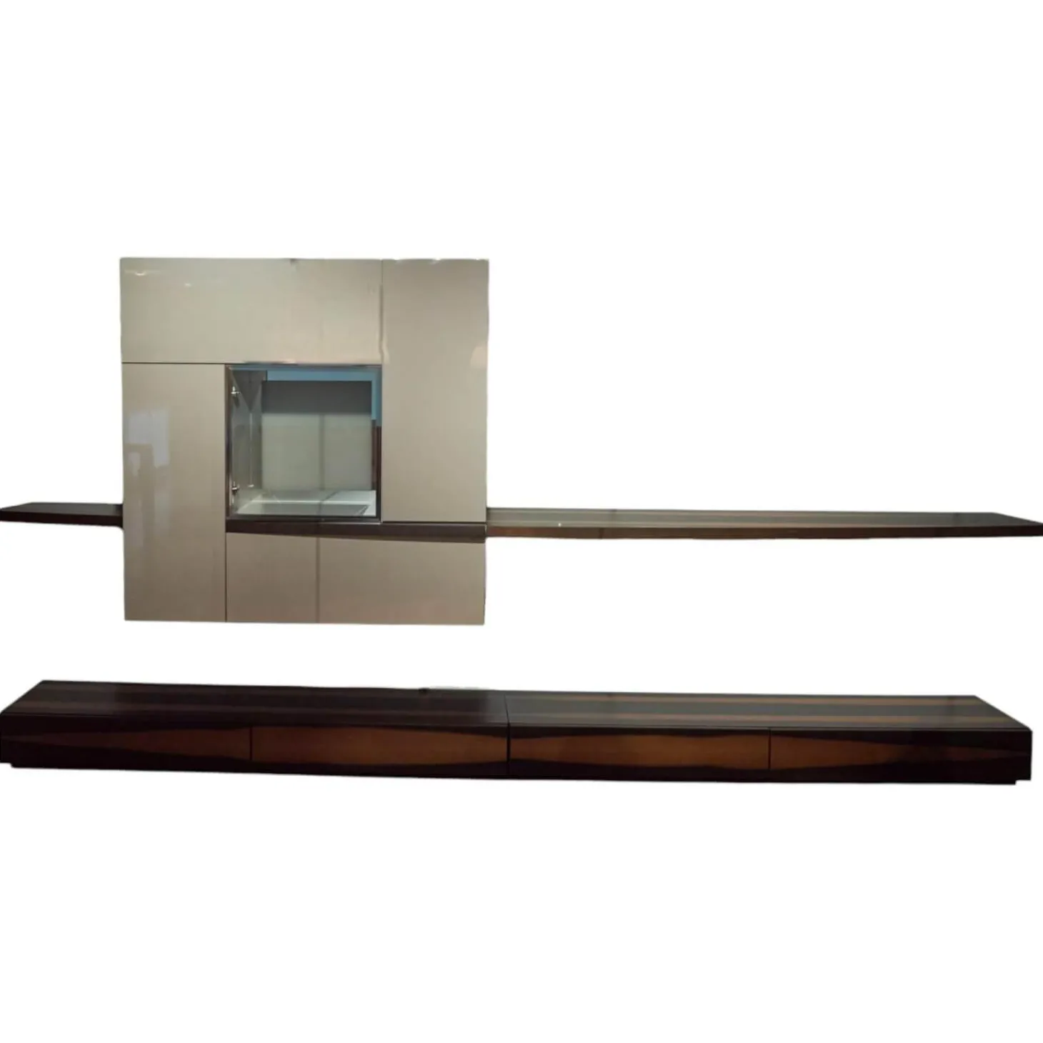 Wohnwand Lack Hochglanz Grau Räuchereiche Inklusive Beleuchtung