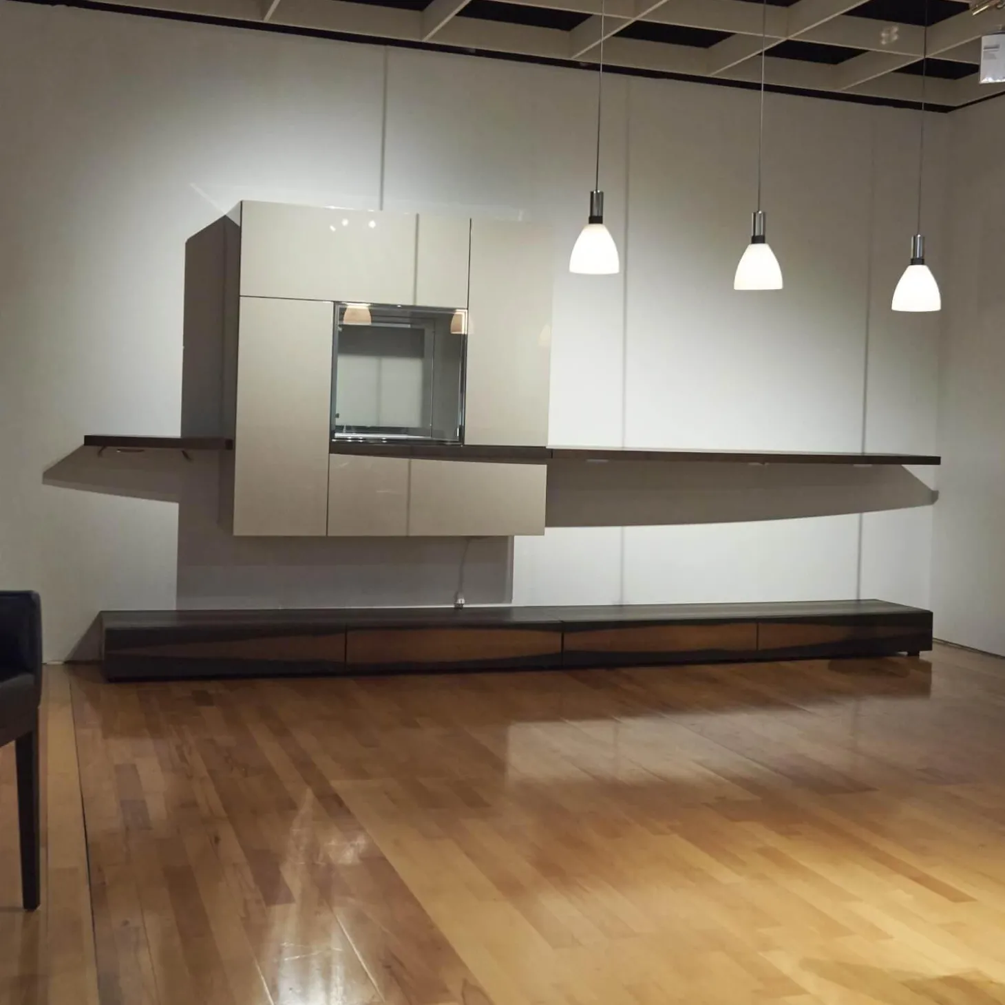 Wohnwand Lack Hochglanz Grau Räuchereiche Inklusive Beleuchtung