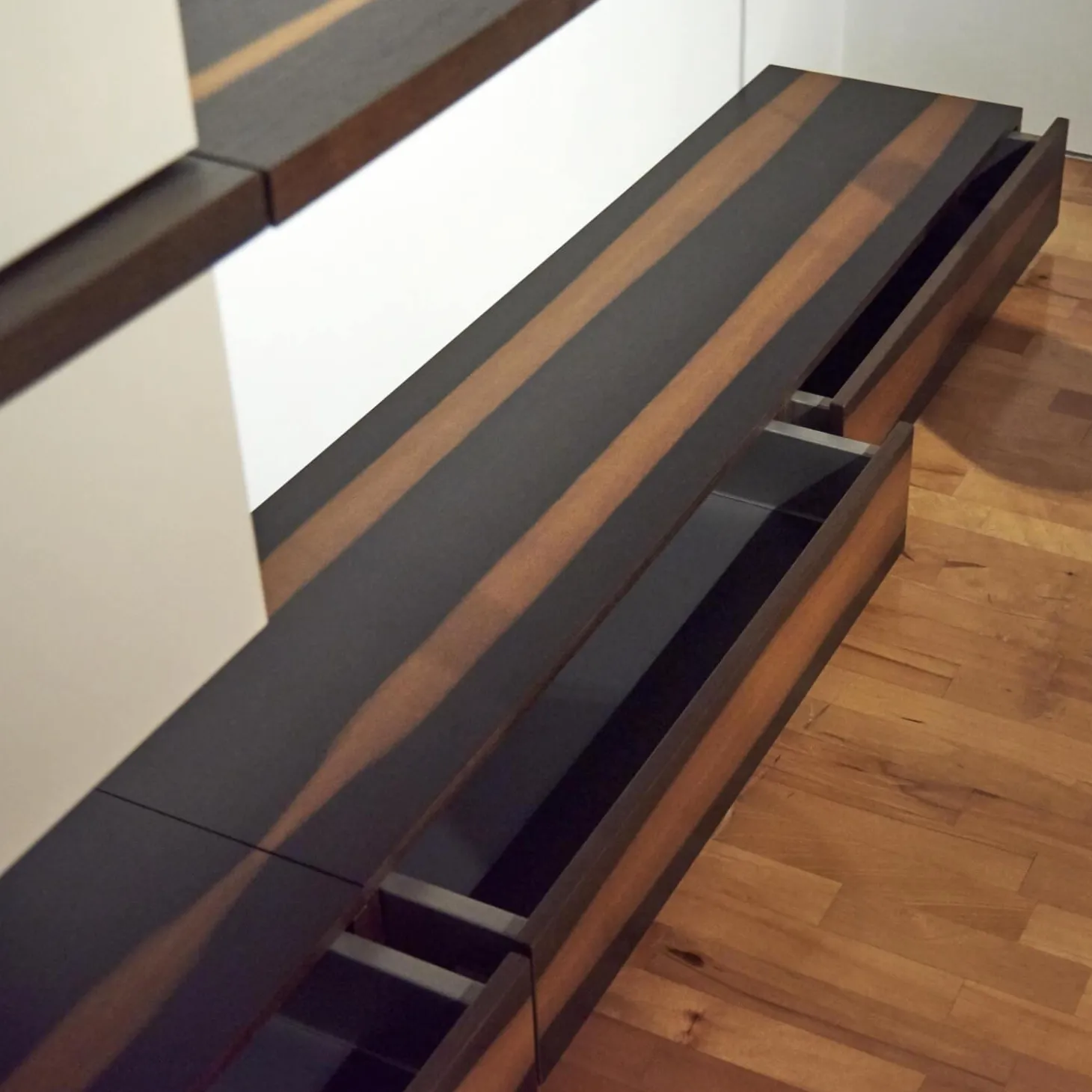 Wohnwand Lack Hochglanz Grau Räuchereiche Inklusive Beleuchtung