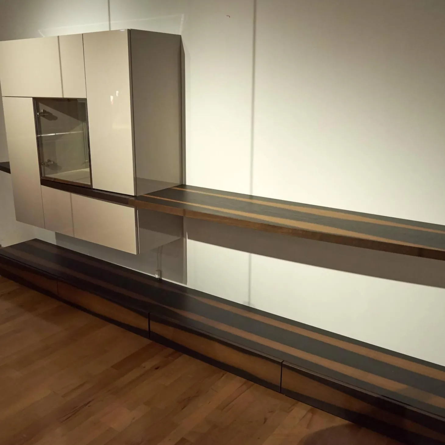 Wohnwand Lack Hochglanz Grau Räuchereiche Inklusive Beleuchtung