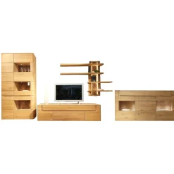 Wohnwand Lavaro Wildeiche Bianco Massiv Geölt Mit Sideboard Und Beleuchtung Ohne Fernseher