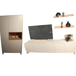 Wohnwand Lennon Lack Weiß Absetzung Kristallbuche