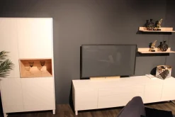 Wohnwand Lennon Lack Weiß Absetzung Kristallbuche