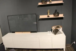 Wohnwand Lennon Lack Weiß Absetzung Kristallbuche