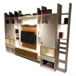 Wohnwand Leto Lack Weiß Wildeiche Furniert mit Beleuchtung