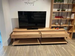 Wohnwand Lina Naturbuche Massiv Gebürstet Und Hell Geölt Glas Matt Zartbitter Inklusive Beleuchtung