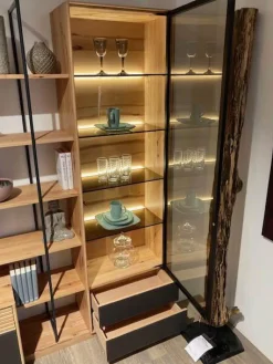 Wohnwand Lina Naturbuche Massiv Gebürstet Und Hell Geölt Glas Matt Zartbitter Inklusive Beleuchtung