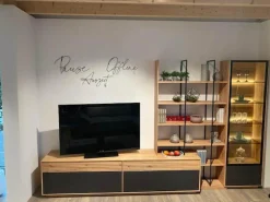 Wohnwand Lina Naturbuche Massiv Gebürstet Und Hell Geölt Glas Matt Zartbitter Inklusive Beleuchtung