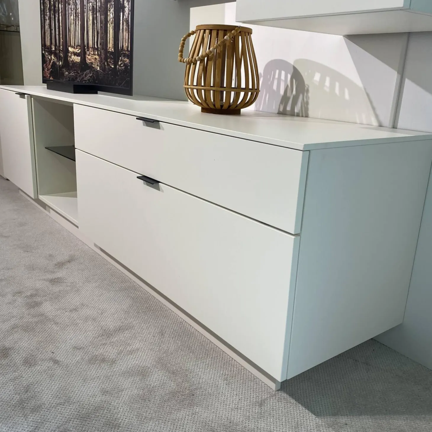 Wohnwand Linera Seidenmatt Weiß Wildeiche Natur Moos