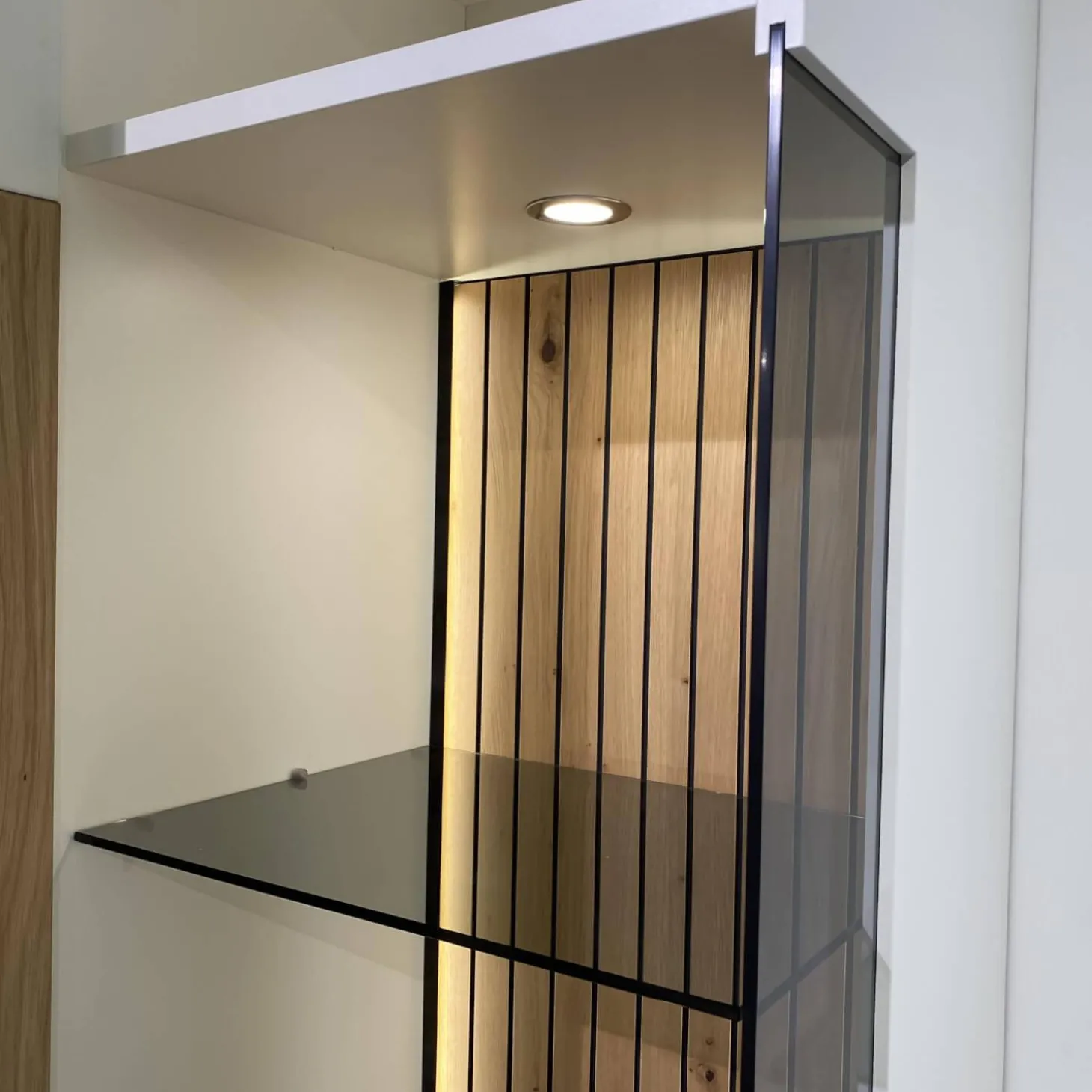 Wohnwand Linera Seidenmatt Weiß Wildeiche Natur Moos