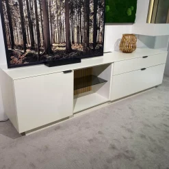 Wohnwand Linera Seidenmatt Weiß Wildeiche Natur Moos