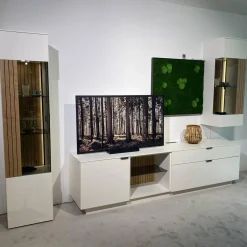 Wohnwand Linera Seidenmatt Weiß Wildeiche Natur Moos