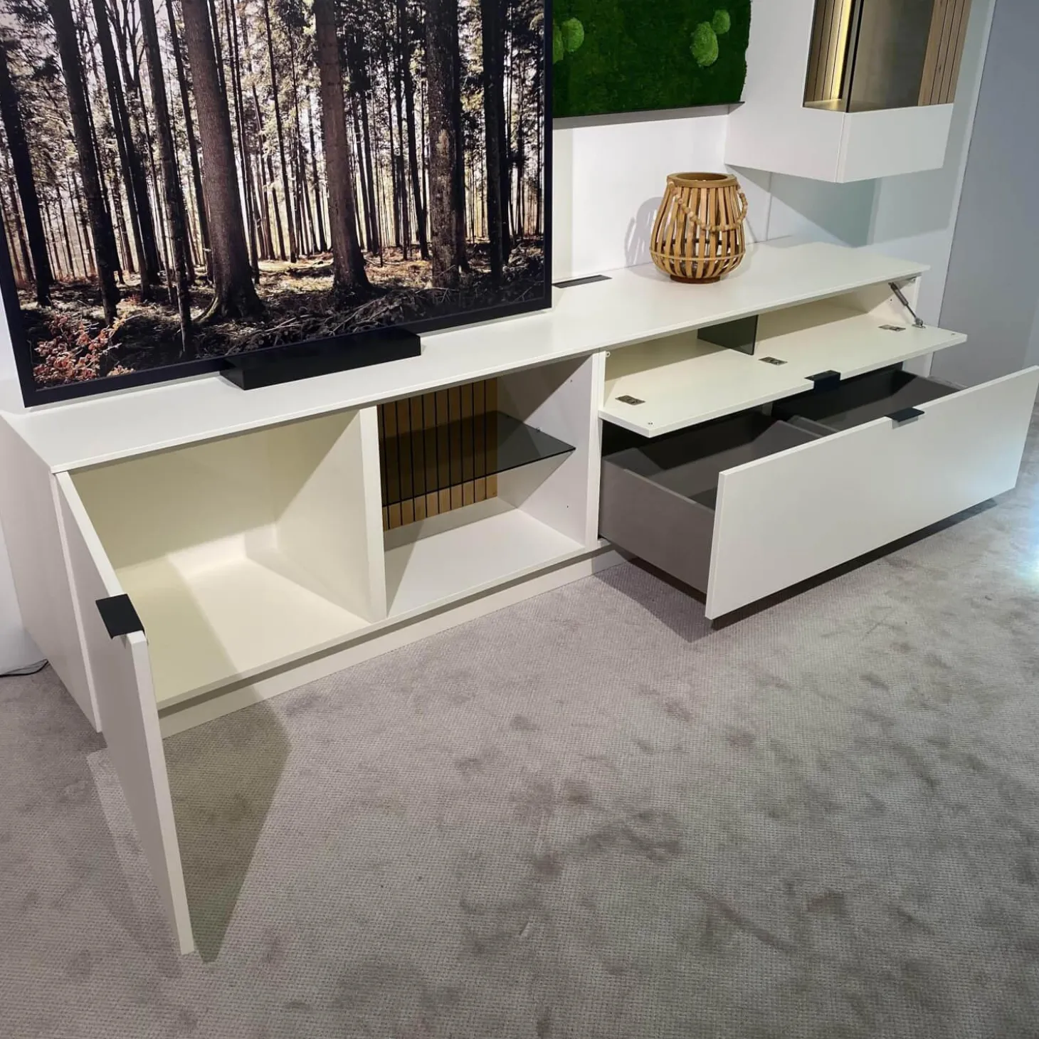 Wohnwand Linera Seidenmatt Weiß Wildeiche Natur Moos